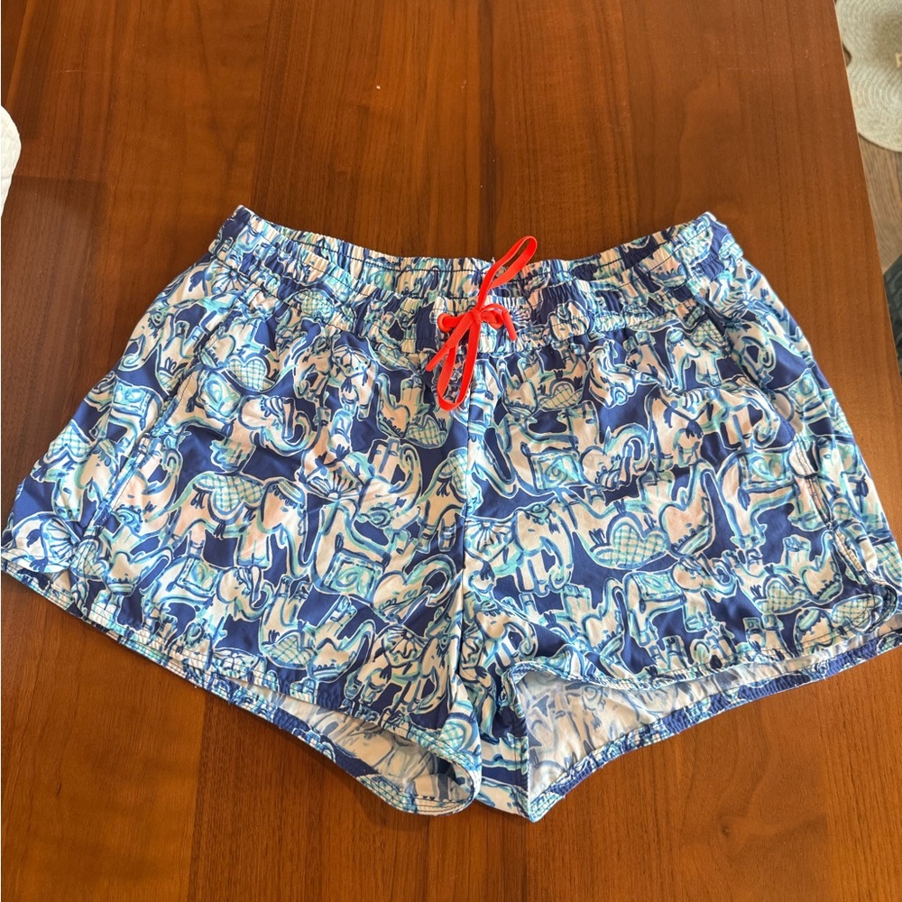 Lilly Pulitzer Blue and Pink Patterned Athletic Shorts
